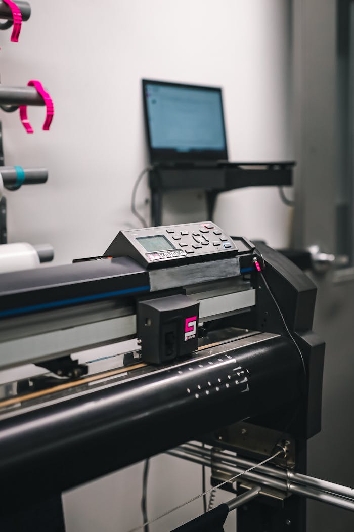 Close-up of modern printing machine in a professional studio environment.